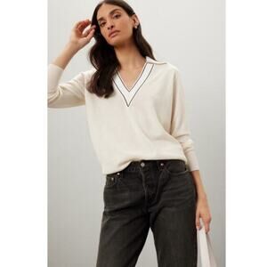 SANDRO Off-White Wool Knit Long Sleeve Retro Prep Alizia Sweater Size Small